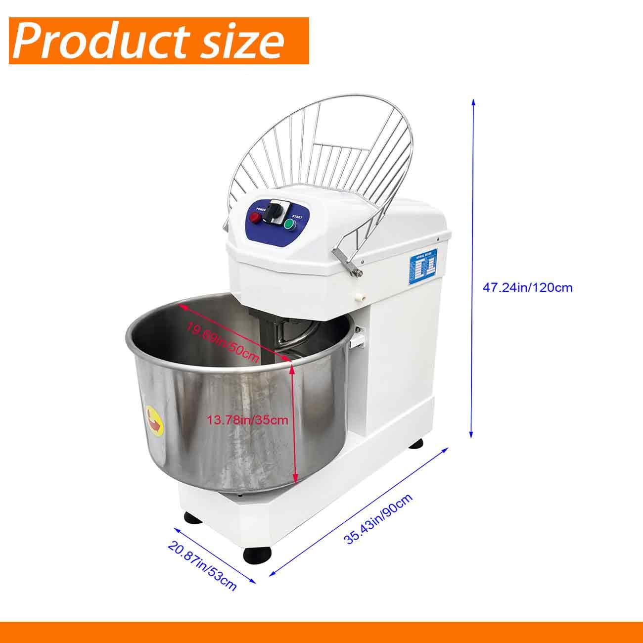 BEILOCKERY 220V Dual-Speed Commercial Stainless Steel Dough Mixer, 60L Capacity with Dual-Motion System (Bowl & Spiral Hook), 2200W Bakery Equipment, Safety Lid Lock & Auto Stop Function