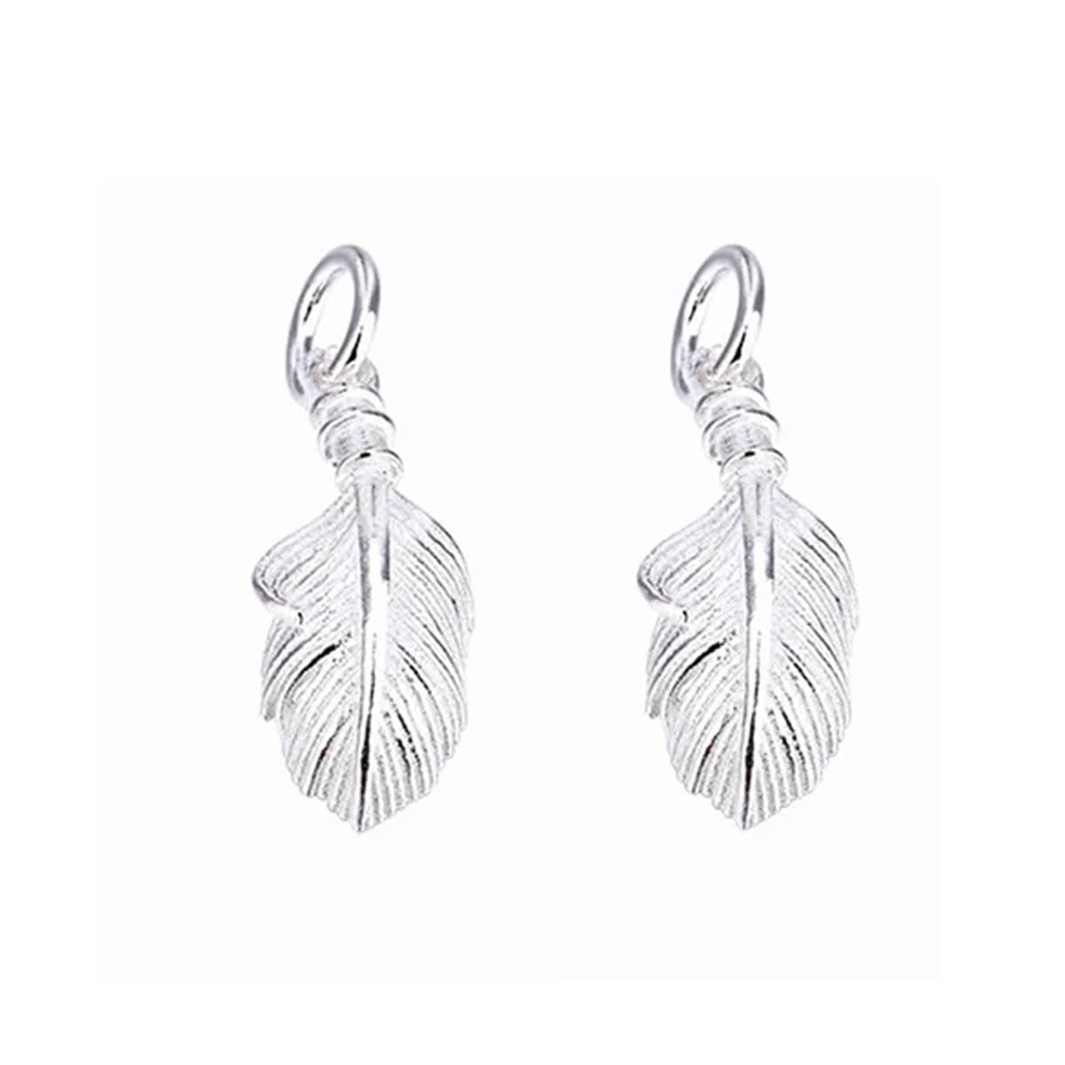 Braccialetto 2Pcs 925 Sterling Silver Feather Charm s925 Silver Charm for Gioielli Che Fanno Forniture Braccialetto Fascino orecchino Fascino Piuma Fascino