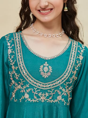 Image of Curly Tales Girls Embroidered Kurta Set with Dupatta | Festive Ethnic Wear for Girls | Stylish Suit Set for Weddings & Celebrations