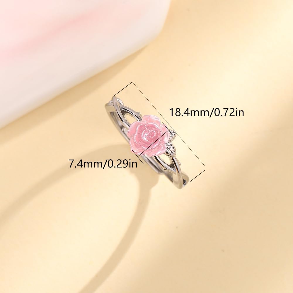 Dainty Rose Flower Leaf Branch Statement Ring for Women Silver Plated Elegant Floral Thorny leaves Adjustable Expandable Open Wrap Finger Rings Comfort Fit Birthday Wedding Holiday Jewelry - Image 6