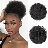 AISI QUEENS Afro Puff Drawstring Ponytail Synthetic Short Afro Kinkys Curly Afro Bun Extension Hairpieces Updo Hair Extensions with Two Clips (Black-1#)