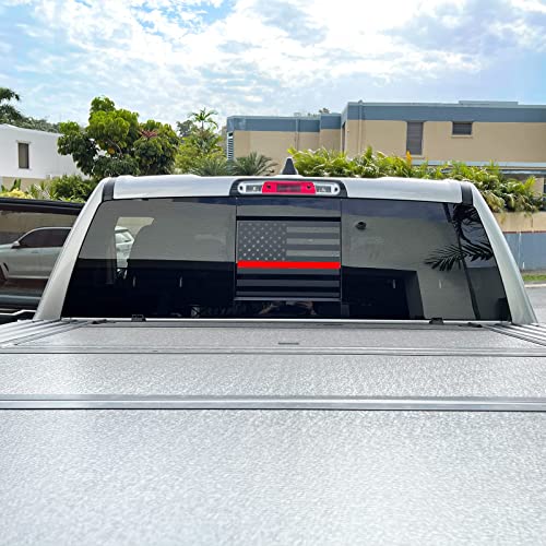Image of Xinghe for Nissan Frontier 2013-2026, American Flag Decals for Truck Back Middle Window (Matte Black Thin Red Line, for Nissan Frontier 2013-2026)