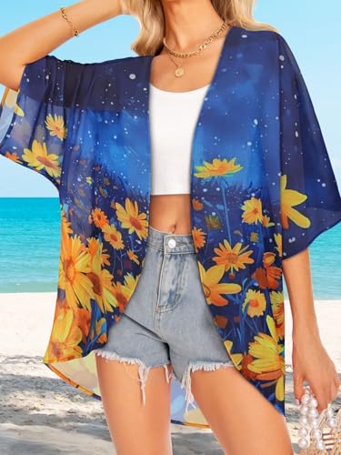 Image of Women Kimono Cardigans Casual Summer Tops Cover up Open Front Floral Print Resort Wear 2026