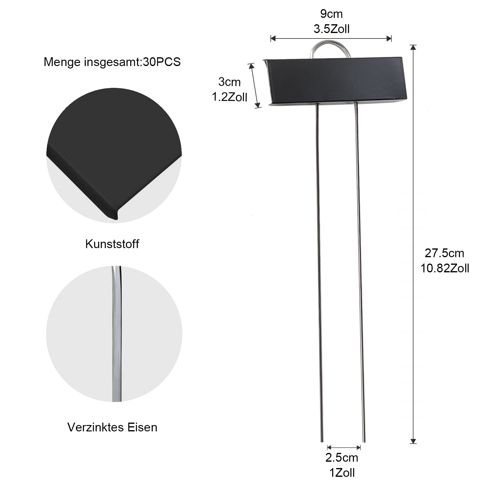 Metall Pflanzenschilder, Höhe 27.5cm Beschriftungsfeld 9x3cm, Wetterfeste Pflanzenstecker zum Beschriften für Garten, Hochbeet, Gewächshaus, Blumenbeet, Pflanzgefäße (30)