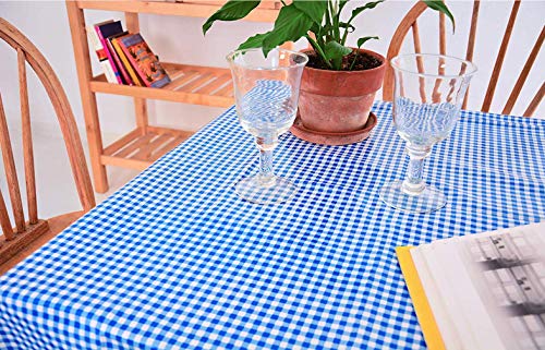 Alux - Mantel de hule impermeable, mantel lavable para picnic, mantel de plástico que no se decolora, con reverso de franela, color azul guingán (círculo de 55 pulgadas)