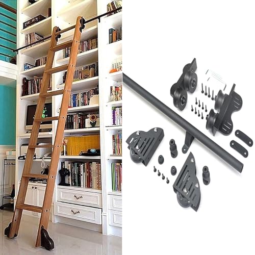 GLFNB Kit de riel Deslizante retráctil para Escalera de Biblioteca de 1 a 7 m, con Ruedas para el Suelo y Freno (sin Escalera) (Kit de riel de 300 cm)