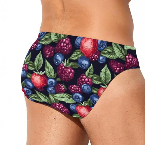 Blueberry and Redberry Printed Swim Briefs for Men Sexy Bikini Swimwear Elastic Beach Trunks Bathing Suit4