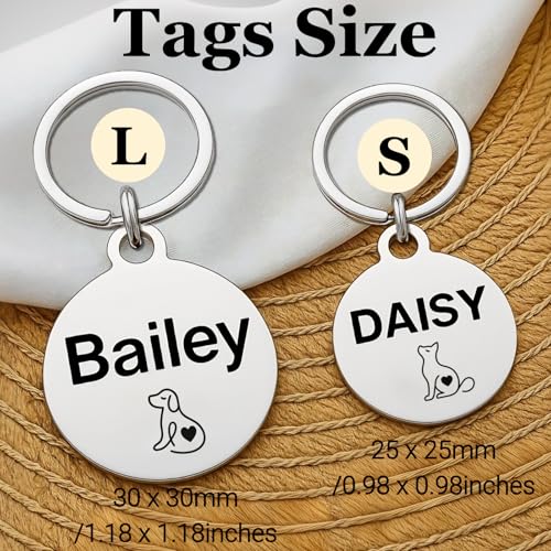 Personalised Dog Tags for Pets UK Prime, Deep Engraved Cat Dog Name ID Tags, Stainless Steel Pet Tag for Doggy Kitten Kitty Puppy, Scratch Resistant Tag (Silver Round, L) - Image 4