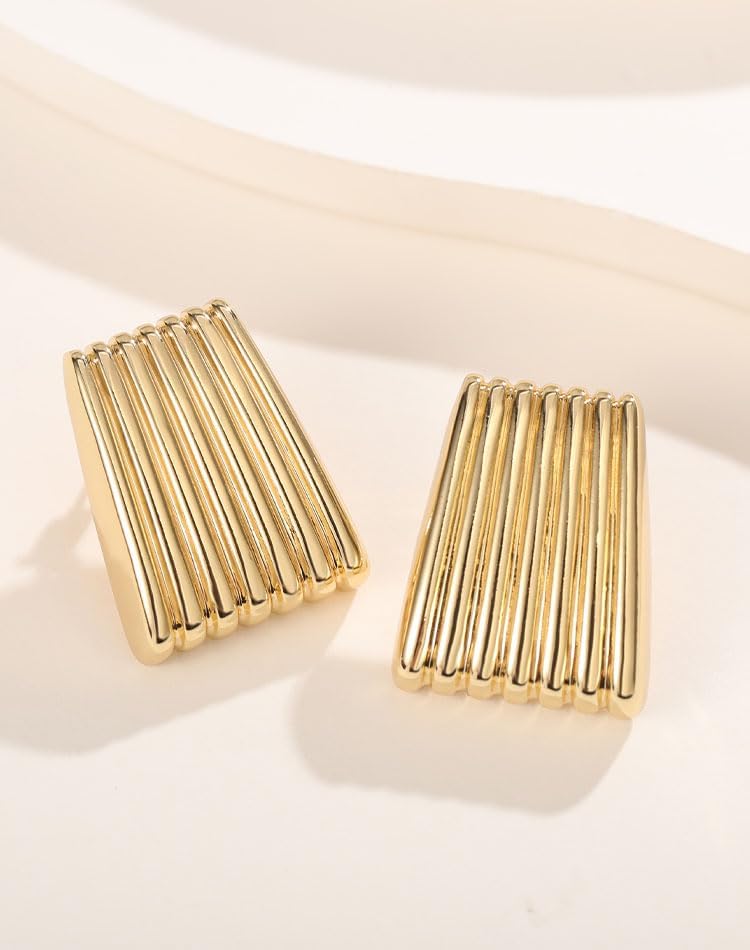 Gold Chunky Statement Earrings for Women, Trendy 14K Gold Plated Square Geometric Vintage Drop Dangle Designer Stud Earrings, Jewelry Gift - Image 5