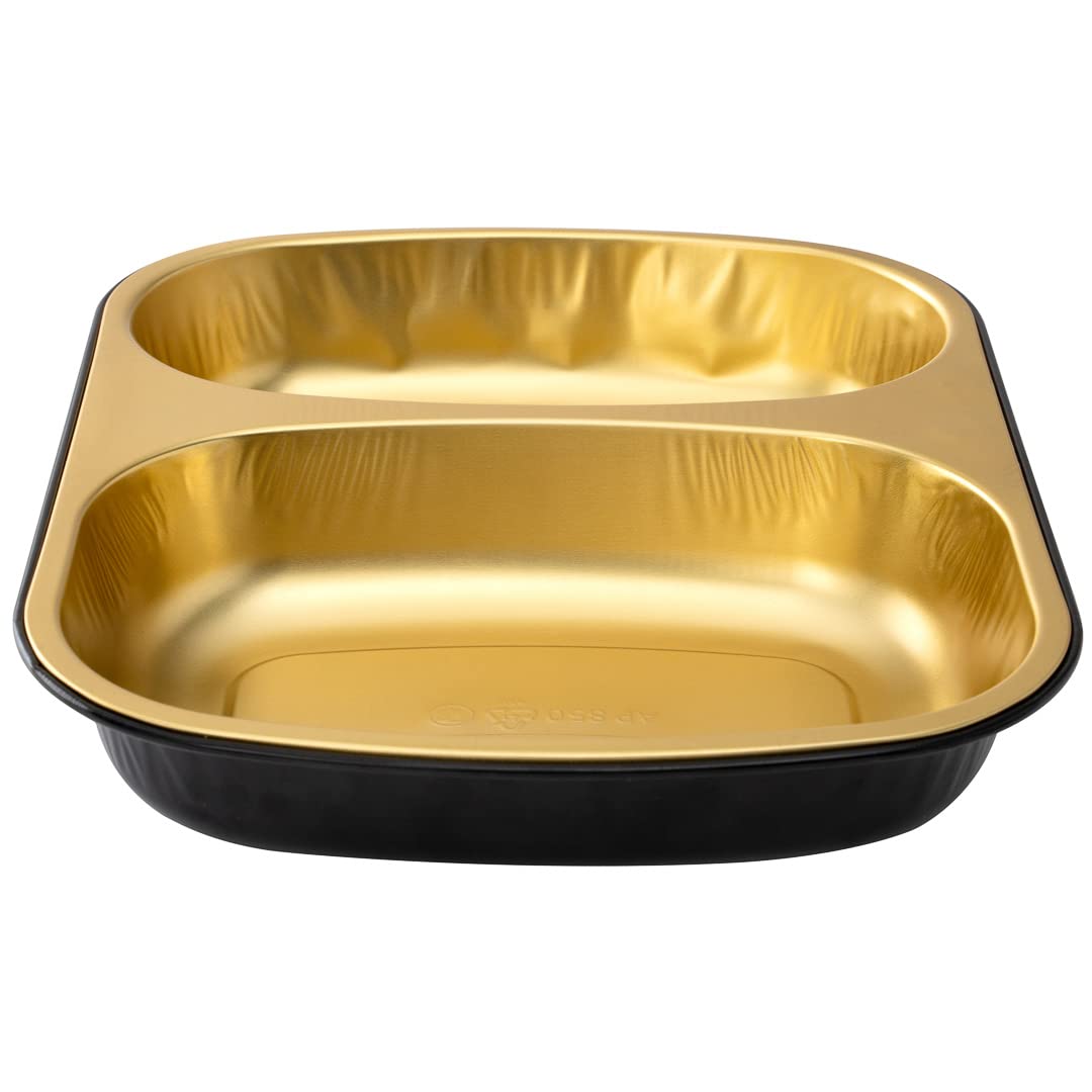 Restaurantware Foil Lux - Recipientes de aluminio para alimentos de 28 onzas, 100 bandejas rectangulares de aluminio, las tapas se venden por separado, 2 compartimentos, recipientes de aluminio negro