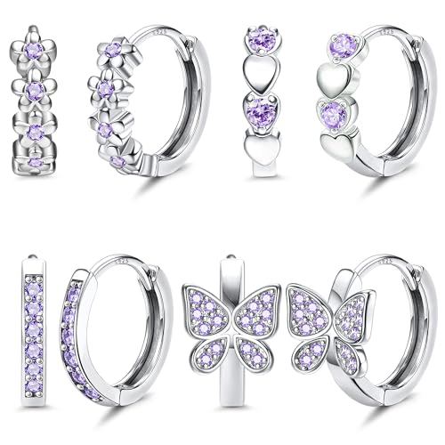 JeweBella 4 Paar Kleine Silber Creolen Set für Damen Mädchen Kinder...