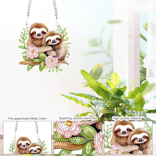 Image of AiYuanzsh Diamond Art Painting Pendant Kits Animal 5D Diamond Painting Art Hanging Kit Cute Brown Sloth DIY Diamond Crystal Window Pendant Kit for Adults Gift Wall Home Decoration