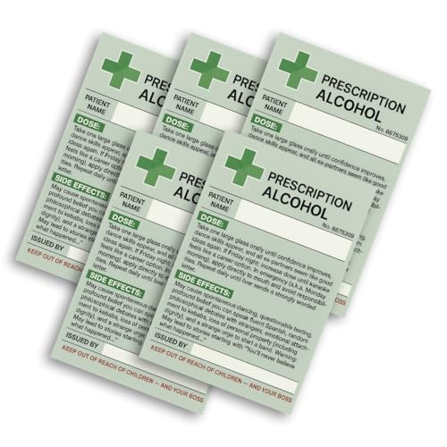 5 x Prescription Alcohol Wine Medical Bottle Gift Funny Drinks Sticker Label Fun Gifts for Women Men Teacher Get Well Soon Present Prosecco Gifts Birthday Dad and Mum. Secret Santa Christmas