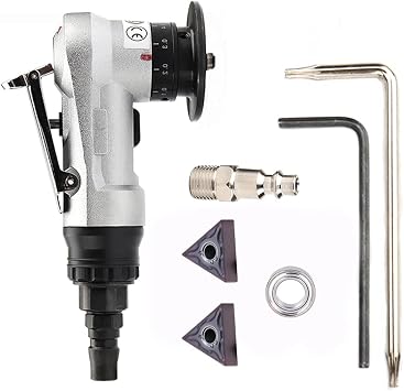 SI FANG Mini 45  Pneumatic Chamfering Machine Set with 2Pc Replaceable Precision Blade and Bearing, Manual Linear Chamfering Tool with 1/4" Air Inlet, for Metal Burr Trimming & Arc Corner Deburring