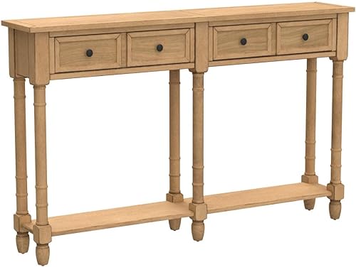Miniatura 4 de P PURLOVE Mesa de consola retro para entrada con cajones y estante mesa de sala de estar (pino viejo)