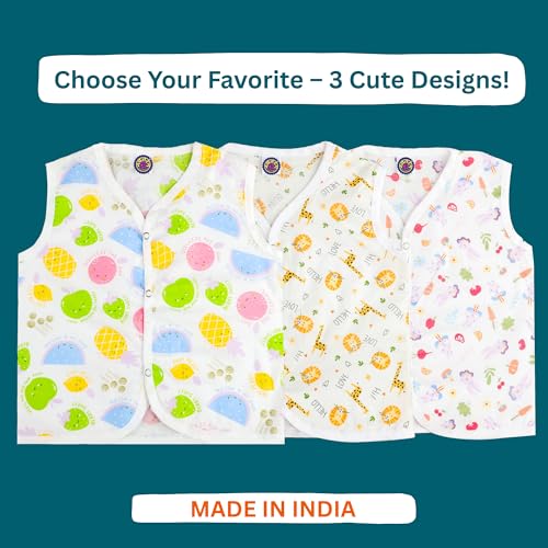 Image of Cotton Button Jhablas for New Born Baby 0-3 Months, Soft & Comfortable Vest Jablas Set, for Boys & Girls, Pack of 3, New Launch