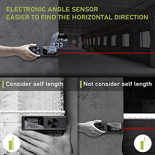 Laser Measure 196 Ft - Tavool Laser Tape Measure Mini Digital Laser Measurement Tool Distance Meter Laser Measuring M/In/Ft Backlit LCD Angle Sensor USB Rechargeable Mute Measure Distance Area Volume