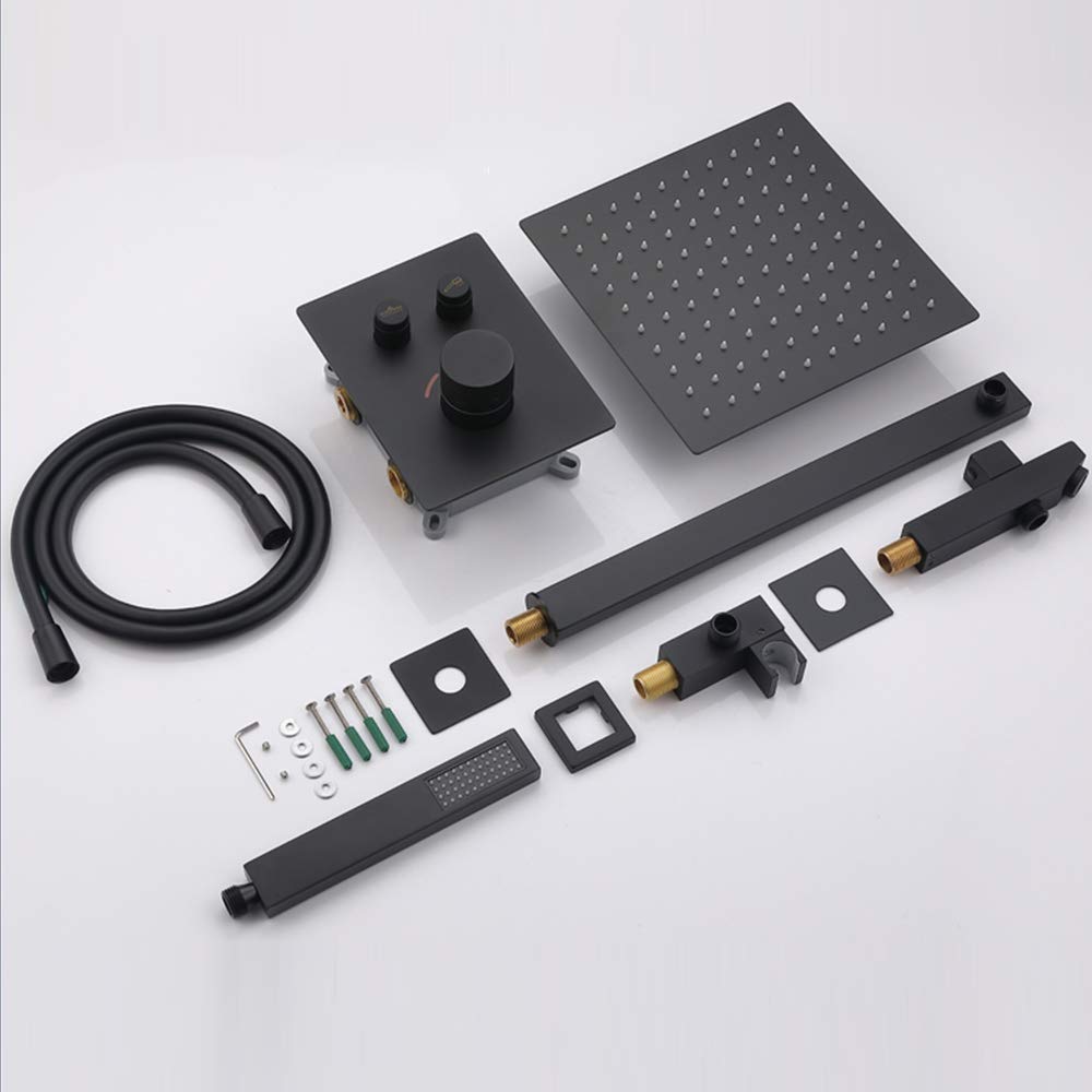 Zestaw prysznicowy termostatyczny Rain Black Rain Mixer Combo do montażu na ścianie, z 10-calową głowicą prysznicową, prysznicem ręcznym, baterią wannową.,