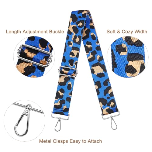 Image of uxcell Purse Strap Replacement, 31-51inch Adjustable Polyester Leopard 2inch Wide Crossbody Shoulder Strap for Handbag Guitar(Blue, Silver Buckle)
