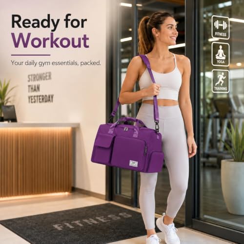 Image of FIORETTO Women's Gym Duffle Bag with Shoes Compartment, 30L Capacity, Ideal for Travel, Gym, Sports, Duffel, Weekender