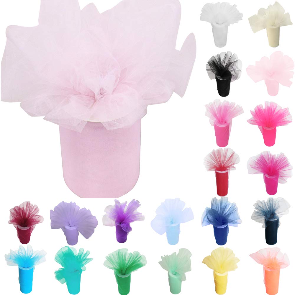 Time to Sparkle 6 Inchs x 100yards/300FT Tulle Roll Spool Tutu Party Birthday Wraping Crafts Bridal Bow Skirt Wedding Decor, Pale Pink