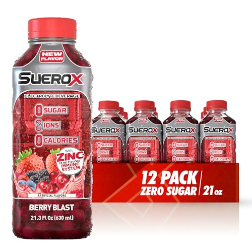 SueroX Sugar Free Sports Drink for Hydration and Recovery Electrolyte Hydration Drink with 8 Ions Zero Calorie Sports Drinks Berry Blast 21.3 Fl Oz 12 Count