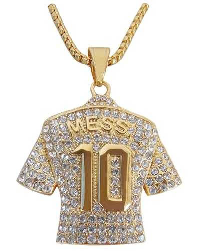 18K gold-plated | Silvery-plated Argentina 10 Soccer Jersey Number 10 Necklace | No.10 Football Star Necklace | Soccer Player Miami 10 Pendant Hip Hop Necklace for Men Women 24‘’