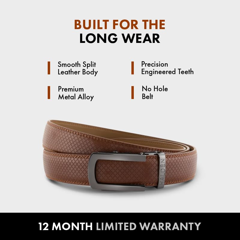 Image of HALDEN THEO Tan Belt For Men Leather Original (Adjustable Fits Up to 44 Inch Waist) Ratchet Strap with Classic Buckle & Magnetic Auto-lock