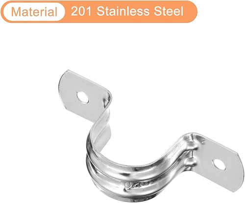 Miniatura 4 de uxcell 25 correas rígidas para tubo, 58 pulgadas, acero inoxidable, 2 agujeros, soporte en forma de U, abrazaderas de tubo para fijar cable de