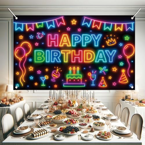 Fondo de cumpleaños neón colorido 71x43 pulgadas miniatura 4