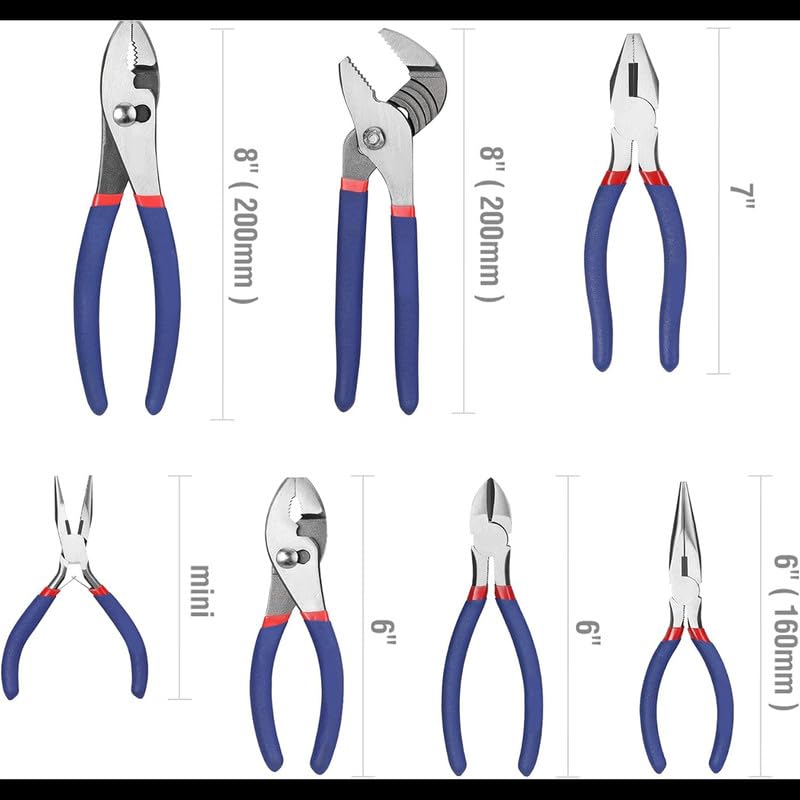 Set di 8 pinze multifunzione per uso domestico con giunto scanalato, bacio lungo, giunto scorrevole, pinza diagonale, per fai da te e manutenzione quotidiana a casa.