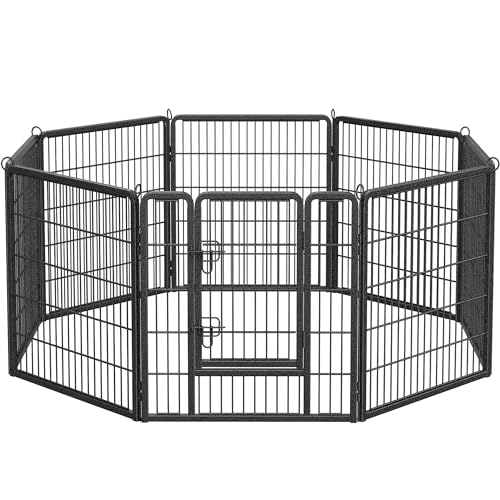 Feandrea Freilaufgehege, Laufstall DIY, mit 8 Gitterplatten je 77 x 80 cm, 2 L-förmige Riegel, transportabel, für innen und außen, extra große Haustiere ohne Halsband, grau PPK88G