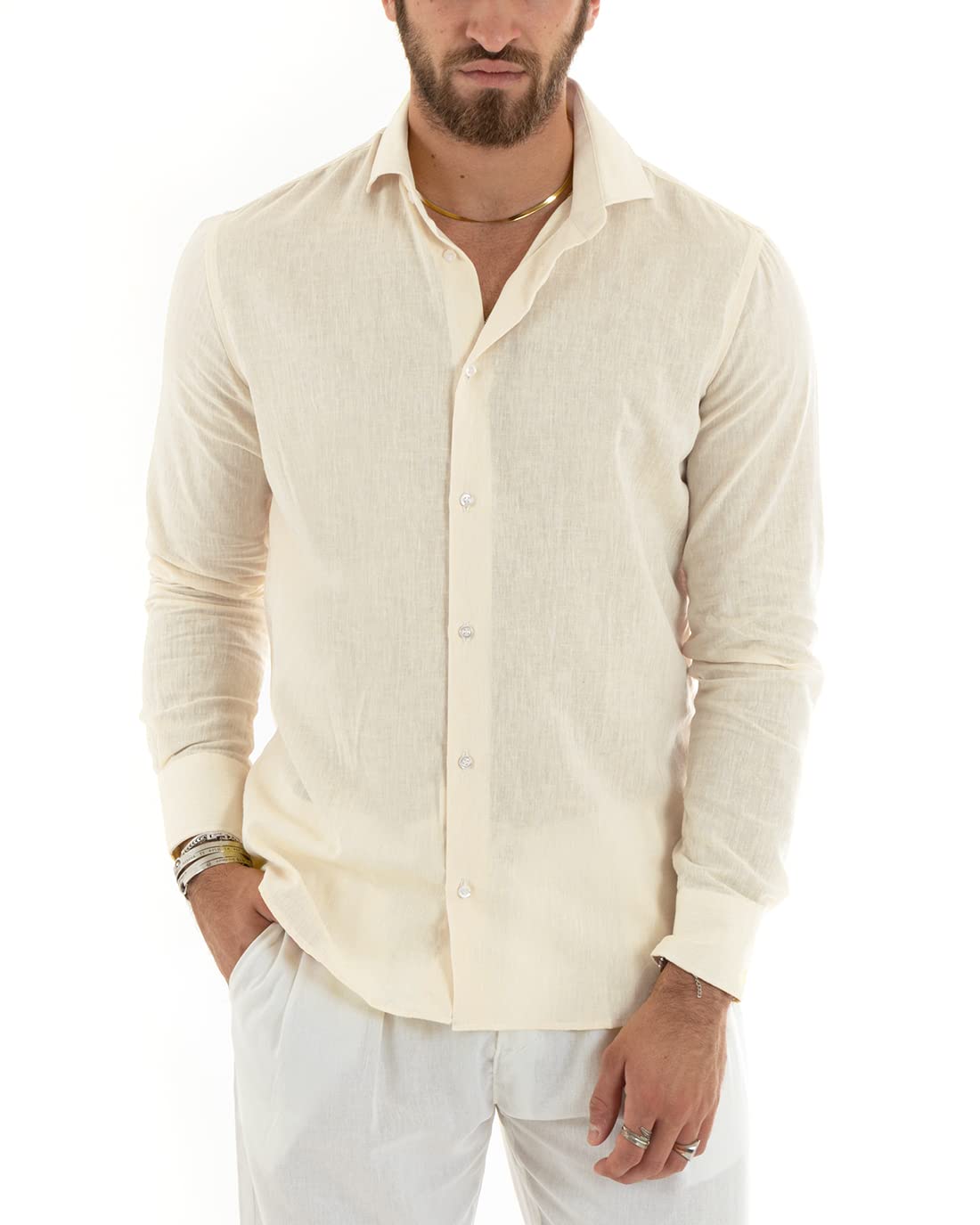 Giosal Camicia Uomo Colletto Melangiata Lino Sartoriale Made in Italy