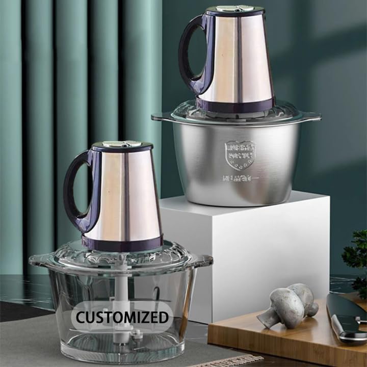 Electric Food Chopper, Stainless Steel Meat Grinder with Glass Bowl, 2L Capacity, Multi-Function Kitchen Processor for Vegetables, Fruits, Nuts