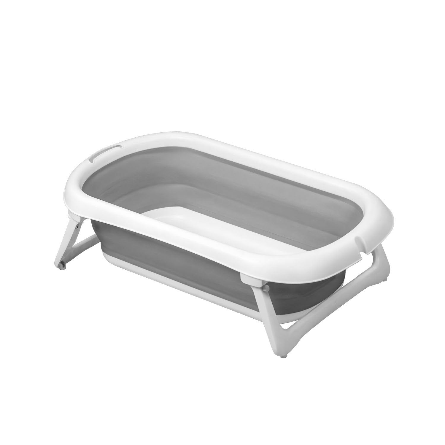 Asalvo Baignoire Bébé Lucca, Pliable et Légère, Mécanisme d'Inclinaison pour Vidange Rapide, Support de Douche Intégré, Pieds Antidérapants, de la Naissance jusqu’à 36 Mois, Blanc/Gris