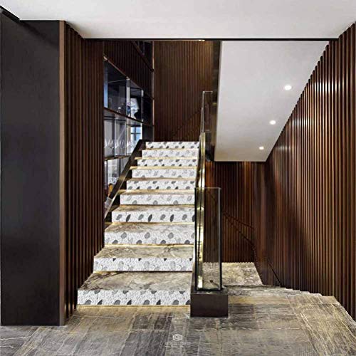 Stair Riser 3D Decals Self-Adhesive Stair Murals, Abstract Umbrellas Pattern in Rain Greyscale Illustration o, for Stair Riser Decals Home Decor, W39.3 x H7.08 Inch x13PCS