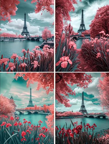 Peinture Diamant 5D Paysage de Prestige : Grand Tableau Tour de Fer 4 Pièces