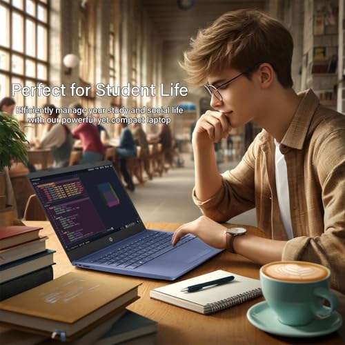 Image of HP 14 inch Student Laptop with Microsoft 365, Intel 4-Core Processor, 16GB RAM, 64GB eMMC, Windows 11, HD Display, Webcam, WiFi, Royal Blue