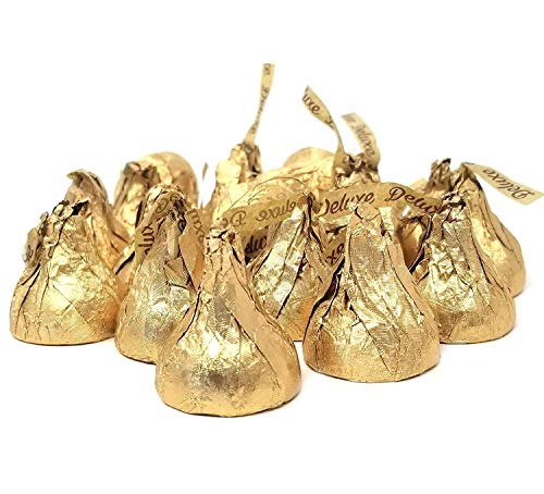CrazyOutlet Hershey's Kisses Deluxe Milk Chocolate Whole Hazelnut, Gold Foil Valentine's Day Candy, Bulk 2 Lbs