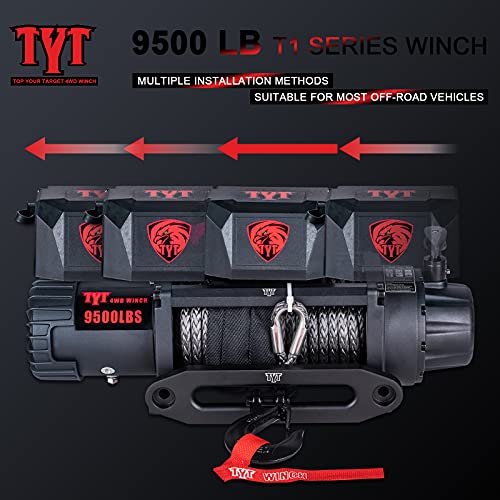TYT T1 Series Winch 9500 lb. Load Capacity Electric Winch, 12V Winch with Synthetic Rope, Waterproof IP67 Truck Winch with Hawse Fairlead, with 2 Wireless Handheld Remote and Wired Handle Recovery - Image 2