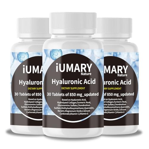 Hyaluronic Acid Supplements 850mg High Bioavailable Dietary Hyaluronic Acid - Advanced Joint Support with Hydrolyzed Collagen Turmeric Glu-cosamine MSM Vitamin C 30 TabletsPack of 3