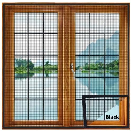 Image of Lifekrafts Standard Size Window Mosquito Net (Size-80x100cms /32x39 Inches /2.62x3.28 Feet, Color-Black) 120 GSM Stitched Fiberglass Net with Strong Hook & Loop Adhesive Tape