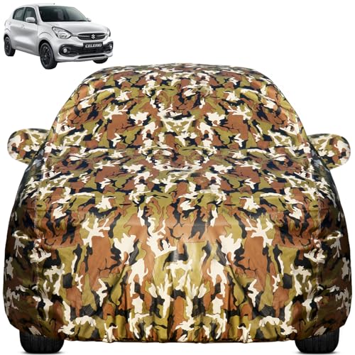 Image of Pivalo Car Body Cover for Maruti Celerio All Model & Years (2014-2024) 100% Waterproof with Mirror Pockets, Triple Stitched Dustproof Heat Resistant UV Protection (Military /Jungle /Camouflage)