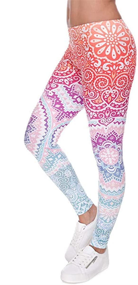 FioeyrWomen's Full Length Leggings Stretch Print Leggings Elastic Leggings Tights Workout Gym Yoga Stretchy Pants Trouser
