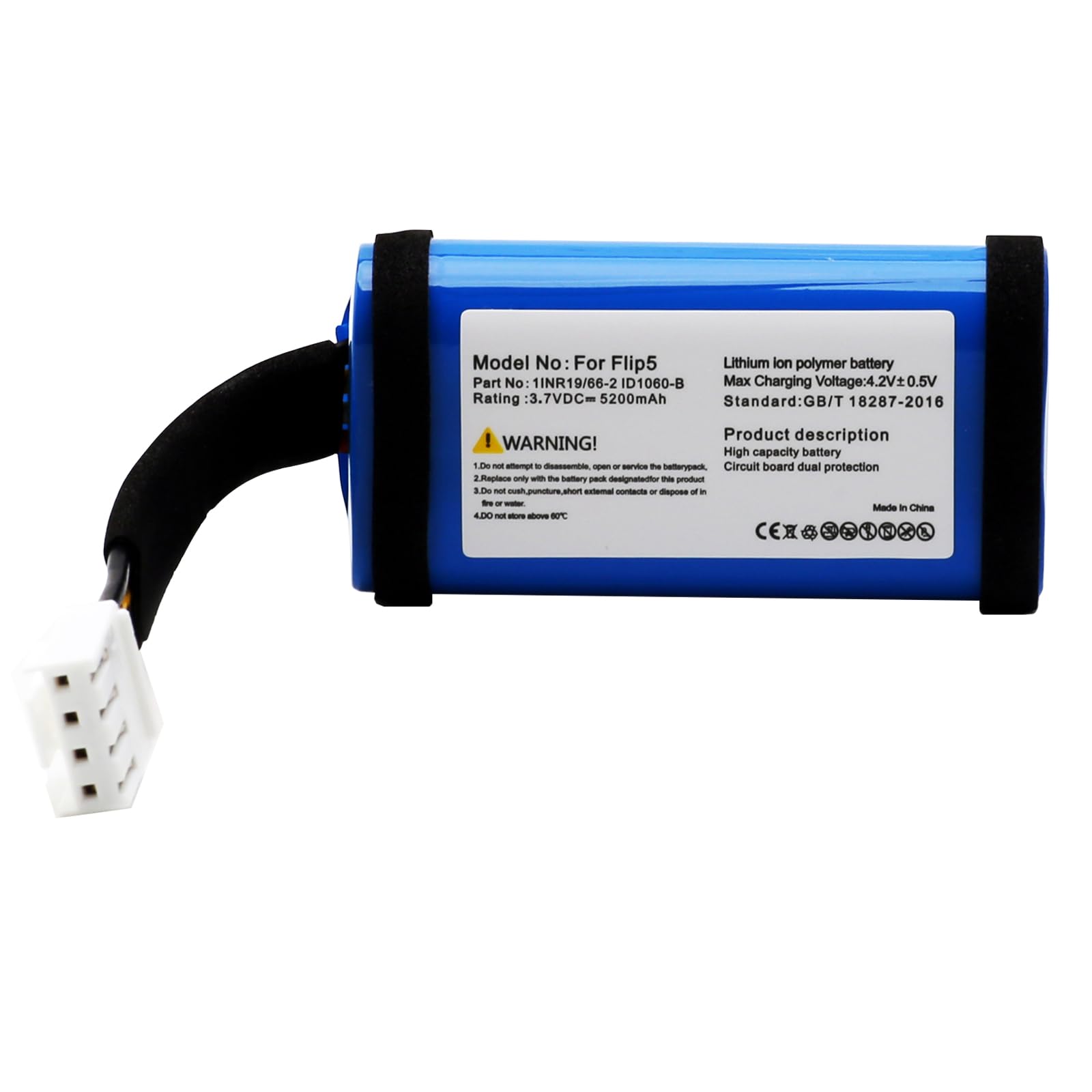 Batteria per JBL Flip 5, 3,7 V 5200 mAh Li-ion 1INR19/66-2 ID1060-B per altoparlante Bluetooth JBL Flip 5th Generation