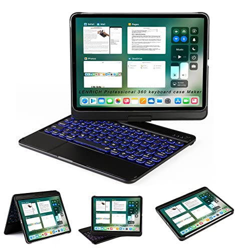 LENRICH iPad Pro 11 inch case with Keyboard 3rd 2021/2nd 2020/1st 2018 and iPad Air 10.9 2022 5th/2020 4th Generation Trackpad 7 Color Backlit,Wireless Accessories 360 Smart Cover touchpad