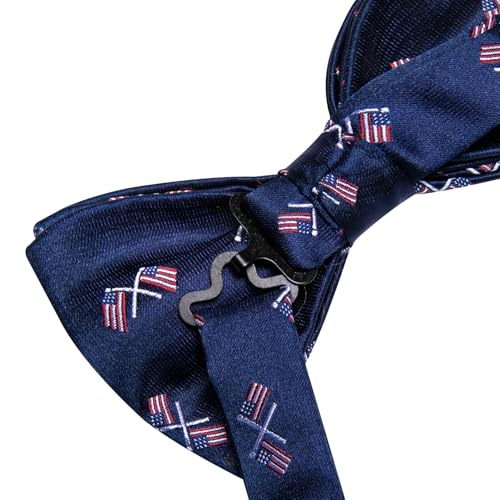 Image of Hi-Tie Bow Ties for Men Pre-Tied Pocket Square with Cufflinks Mens Bowtie Sets for Wedding Formal Party