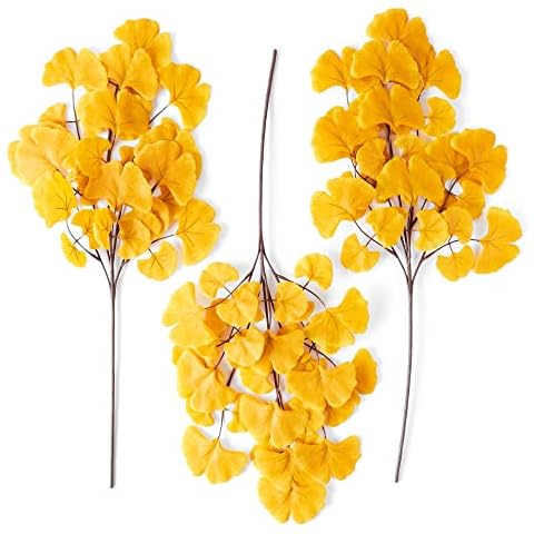 Oh You’re Lovely | 3 pcs Artificial Ginkgo Sunrise Greenery and Filler 24” Stem | Faux Floral Spray for Wedding Bouquet Arch Filler Table Centerpieces Wreaths and Home Decor Cover