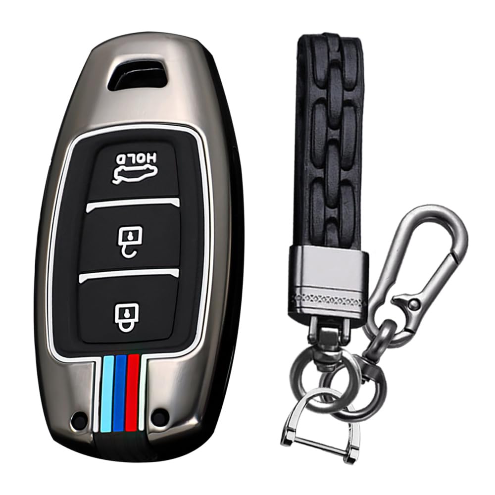 KUNIO Key Fob Cover fit for Hyundai Kona Hybrid for Kona N fit for Hyundai I30 Fastback i30N key fob cover Case Metal Cover Key Cover Key Fob 3 Buttons A Black