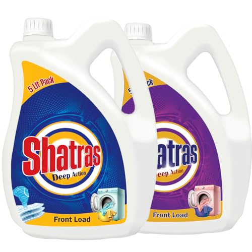 Image of Shatras Deep Action Laundry Liquid Detergent - 5 Liter (Pack of 2) | Front Load & Top Load Washing Machine Compatible | Natural Formula for Tough Stain Removal & Fabric Care | No Harsh Chemicals